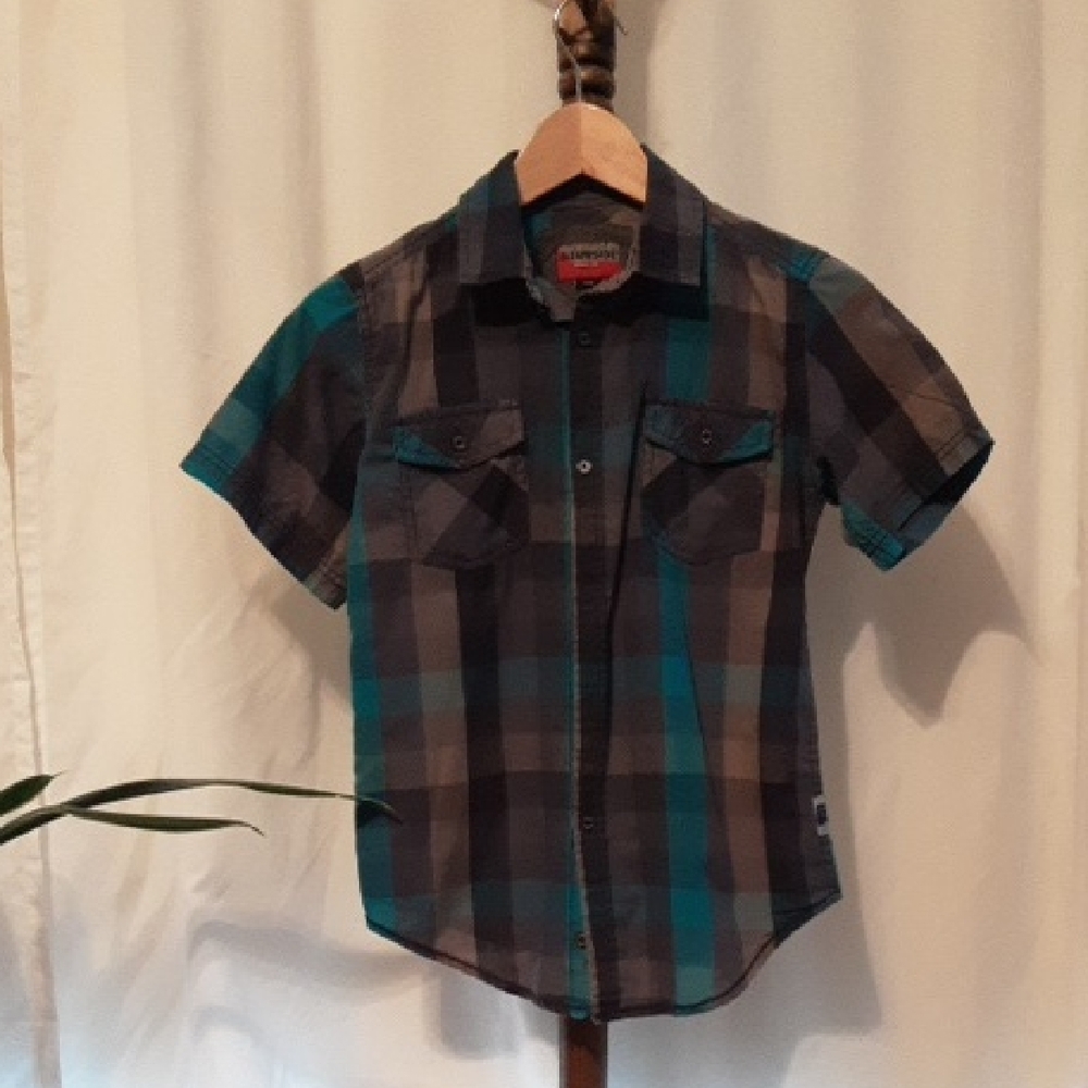 Burnside Kids Plaid Shirt - Gray and Teal